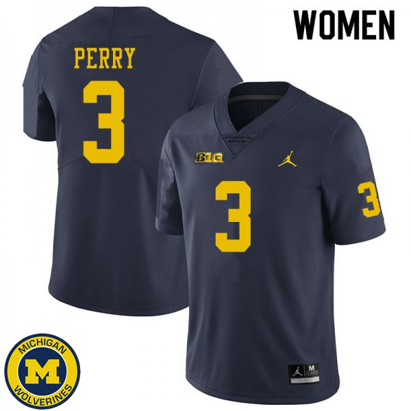 Women Michigan Wolverines #3 Jalen Perry Navy Official Game Jersey